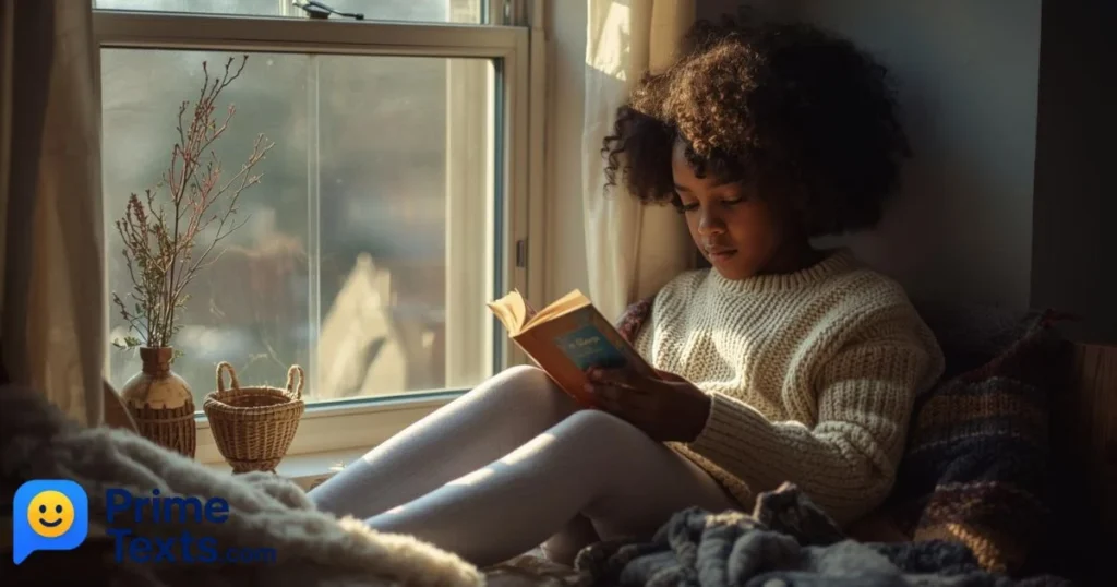 Black Girl Reading A Book In A Cozy Nook